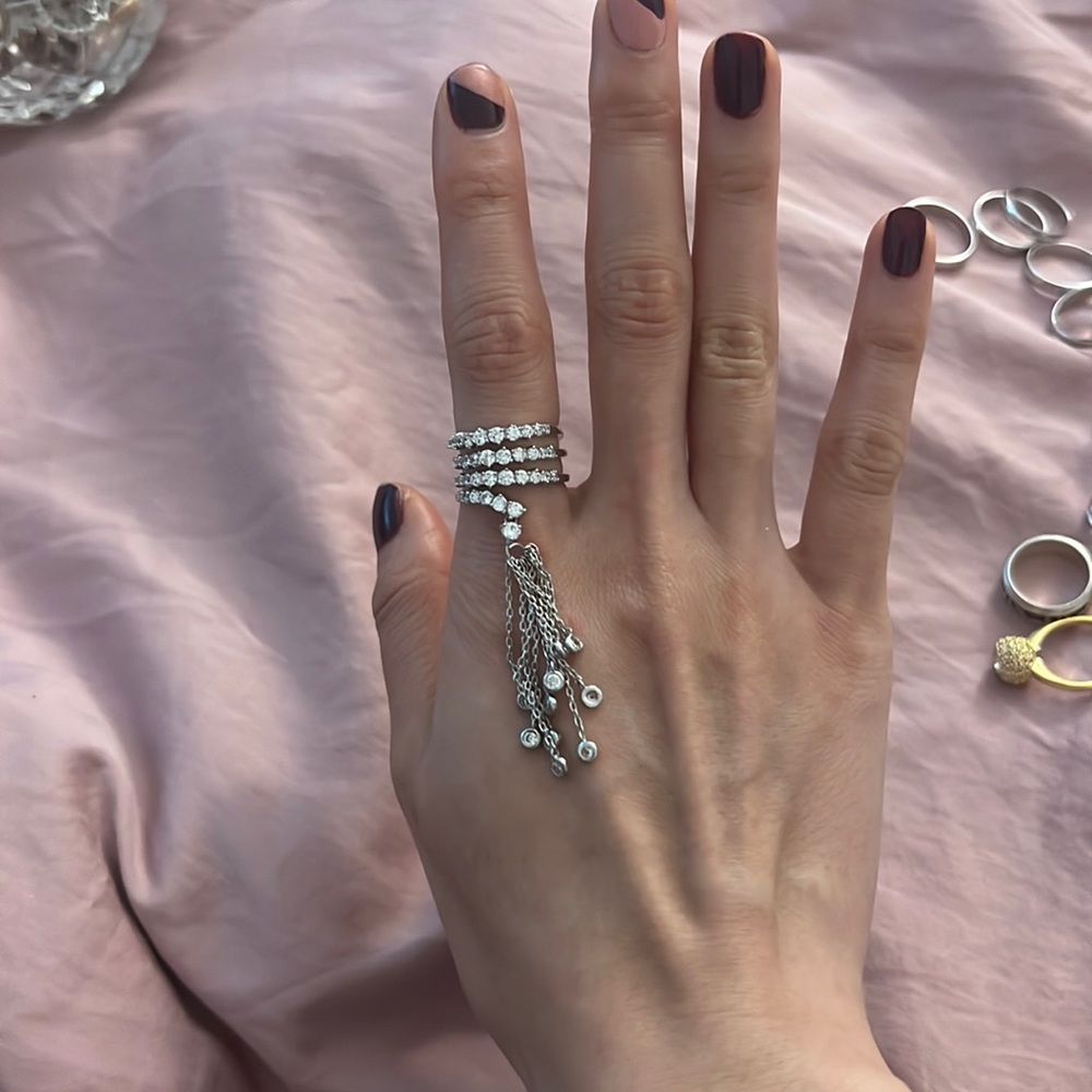 Crystal tassel adjustable ring